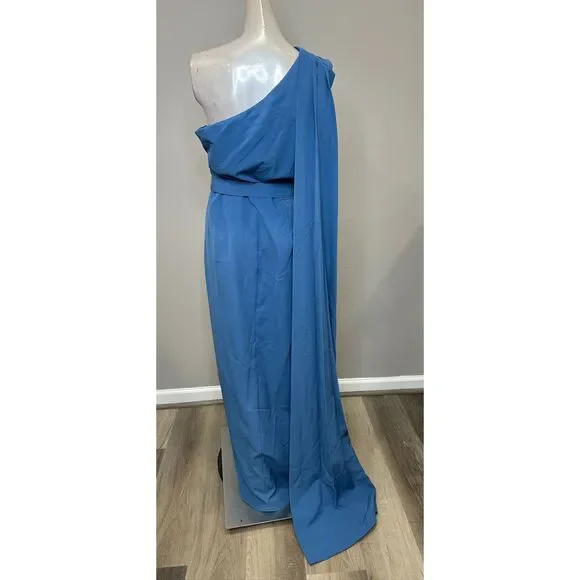Kay Unger Bowie Belted One-Shoulder Column Gown US 12 $338